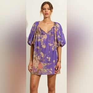 Auguste Celestia Cora Mini Dress Baby Doll Cotton Floral Purple print Size M NWT